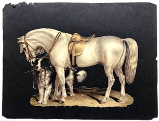 Item #H8292 1890s relief die-cut of a saddled horse and dog. n/a