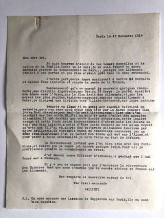 Letter written from Paris, 12 November 1914, on the Battle of the Marne, the progress of the Germans and his predictions of what's to come