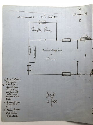 Ca. 1890s detailed drawing of the layout of the first floor of a large house (two reception rooms, drawing room, library, etc.), location unknown