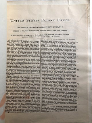 2 original patents from 1902 issued for Process of Treating Pigments and Processes of Manufacturing Paints