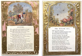 "10 Gold Embossed Cards for Sabbath Schools and Rewards of Merit" - printed envelope with 10 embossed and gilded cards with pasted on chromolithograph scenes