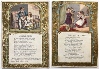 "10 Gold Embossed Cards for Sabbath Schools and Rewards of Merit" - printed envelope with 10 embossed and gilded cards with pasted on chromolithograph scenes