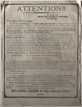 1882 large flyer (12.5 x 9.25 inches) for Gibbs Imperial and Ohio Chilled Plows