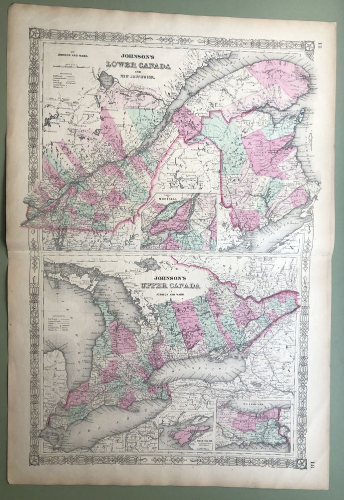 Item #H8502 1864 Johnson's Atlas map: LOWER & UPPER CANADA, 26 X 18. Johnson.