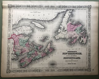 Item #H8503 1864 Johnson's Atlas map: NEW BRUNSWICK, NEWFOUNDLAND, 13 X 18. Johnson