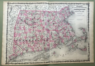 Item #H8507 1864 Johnson's Atlas map: MASSACHUSETTS, CT & RI, 26 X 18. Johnson