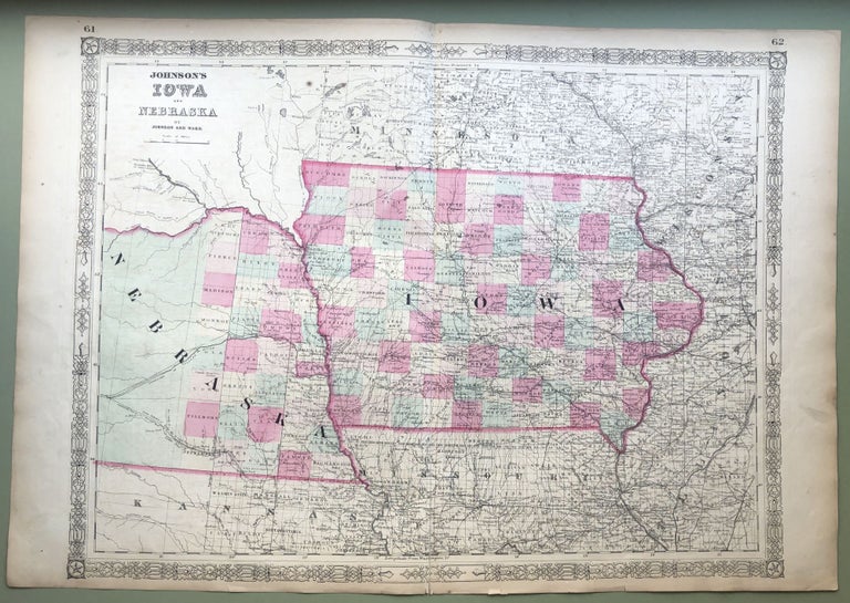 Item #H8519 1864 Johnson's map: IOWA & NEBRASKA, 26 X 18. Johnson.