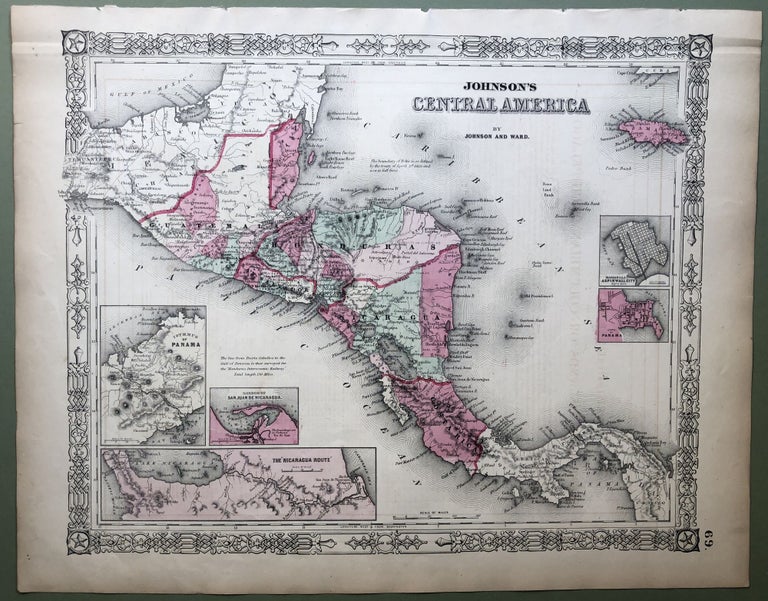 Item #H8524 1864 Johnson's map: CENTRAL AMERICA, 13 X 18. Johnson.