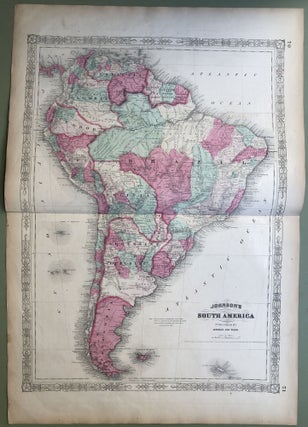 Item #H8525 1864 Johnson's map: SOUTH AMERICA, 26 X 18. Johnson