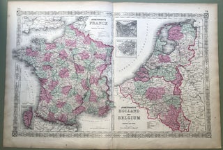Item #H8528 1864 Johnson's map: FRANCE, HOLLAND & BELGIUM, 26 X 18. Johnson