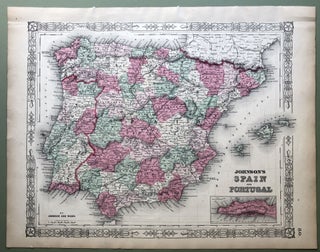 Item #H8529 1864 Johnson's map: SPAIN & PORTUGAL, 13 X 18. Johnson