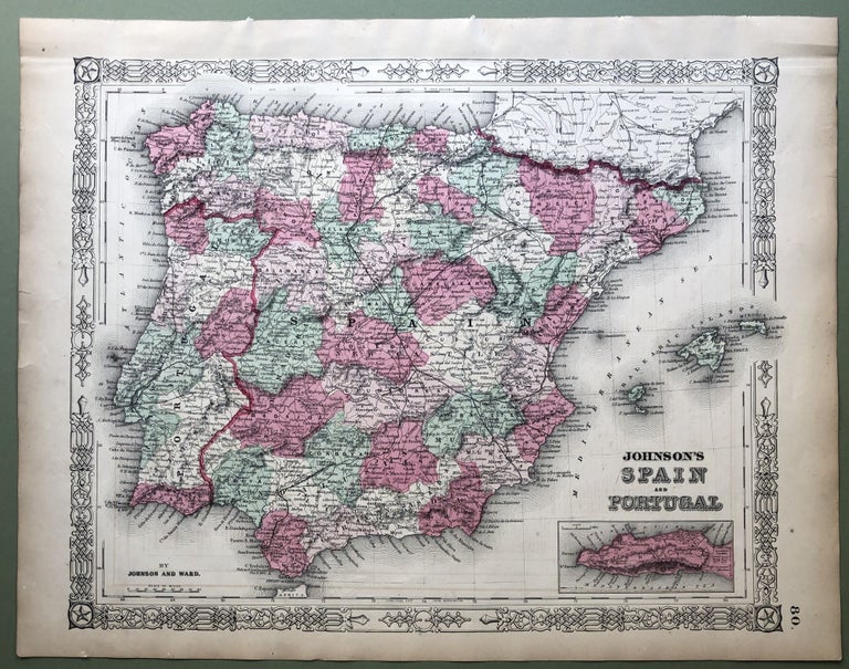 Item #H8529 1864 Johnson's map: SPAIN & PORTUGAL, 13 X 18. Johnson.