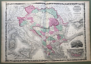 Item #H8535 1864 Johnson's map: AUSTRIA, TURKEY, GREECE, 26 X 18. Johnson