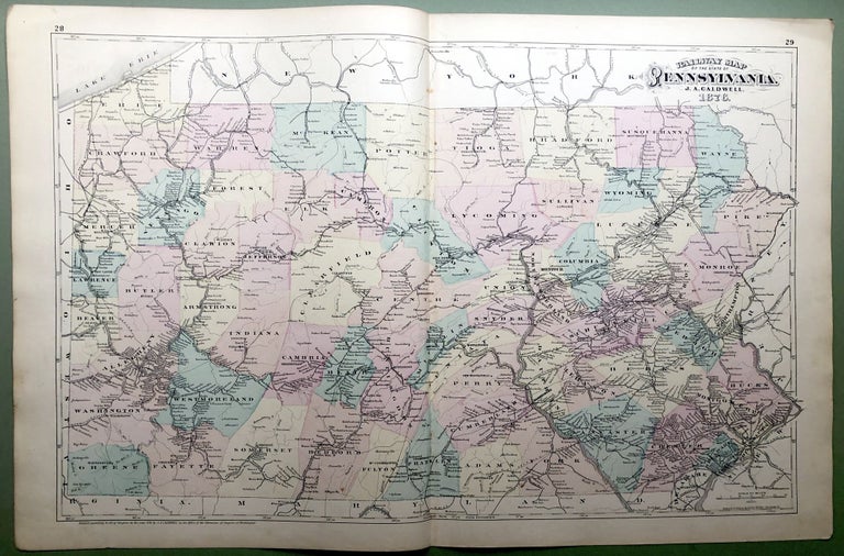 Item #H8569 1876 Railroad map of Pennsylvania, 29 x 17. Otto Krebs.
