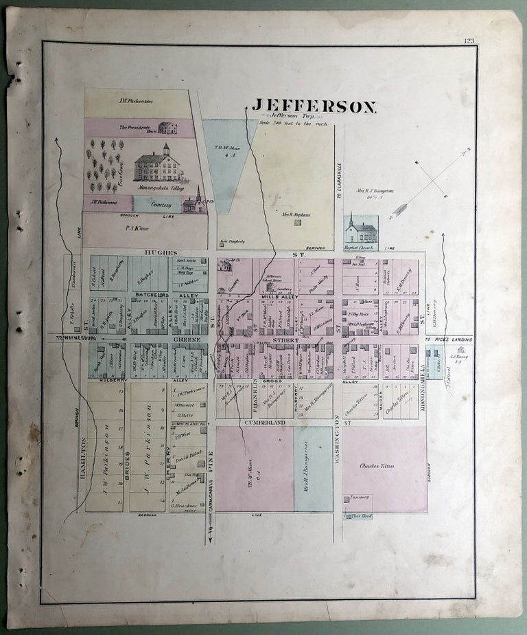 Item #H8583 1876 Greene County PA map: Jefferson, Patton, Byerson's Station, Oak Forest. Otto Krebs.