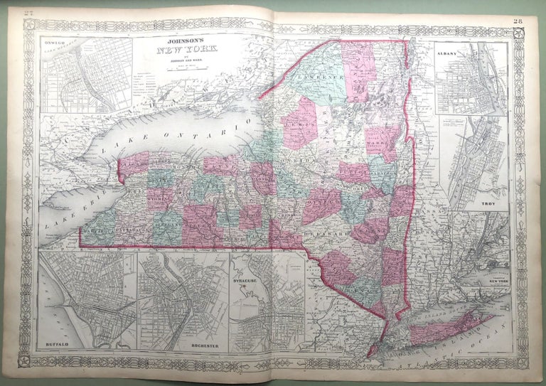 Item #H8594 1864 Johnson's map: NEW YORK STATE, 26 x 18. Johnson.