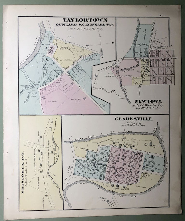 Item #H8596 1876 Greene County PA map: Taylortown, Newton, Clarksville, &c. Otto Krebs.