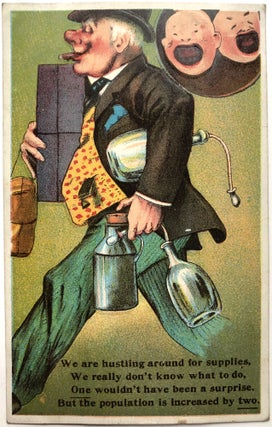 6 humorous postcards, including a racist one by Wall and a sexist one by Wellman, 1909-1914