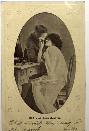 8 jokey romantic postcards with embossed borders, 1910