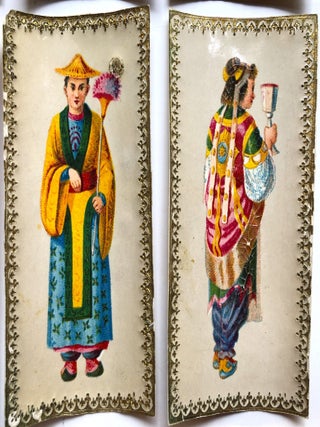 1860s English imitation pith painting cards of Japanese performers & tradespeople