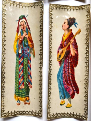 1860s English imitation pith painting cards of Japanese performers & tradespeople