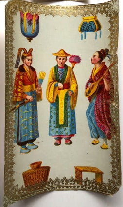 1860s English imitation pith painting cards of Japanese performers & tradespeople
