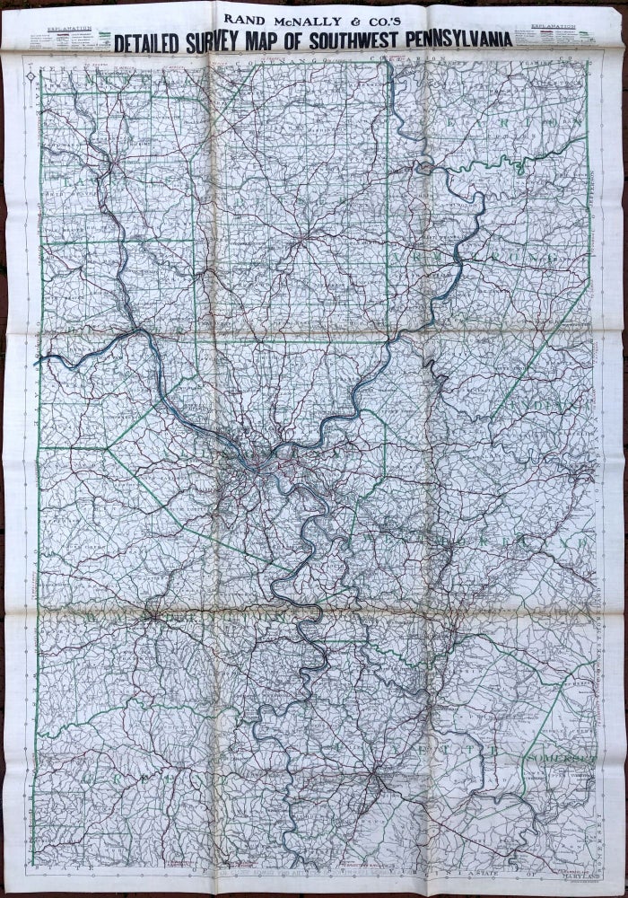 Item #H8690 Detailed Survey Map of Southwest Pennsylvania (1915, on linen). Rand McNally, Co.