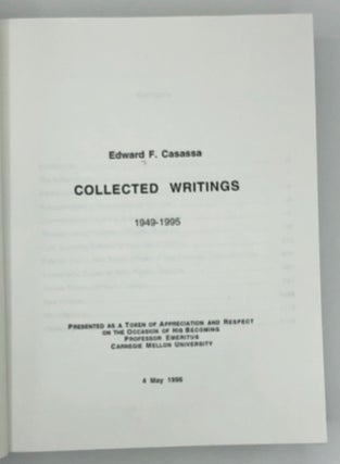 Collected Writings 1949-1995, presented as a token of appreciation and respect on the occasion of his becoming Professor Emeritus, Carnegie Mellon University, 4 May 1996