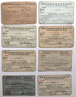 Item #H8740 8 employee pass card certificates for PA RR Yard Master C. & P. Division, J. M. Blue,...