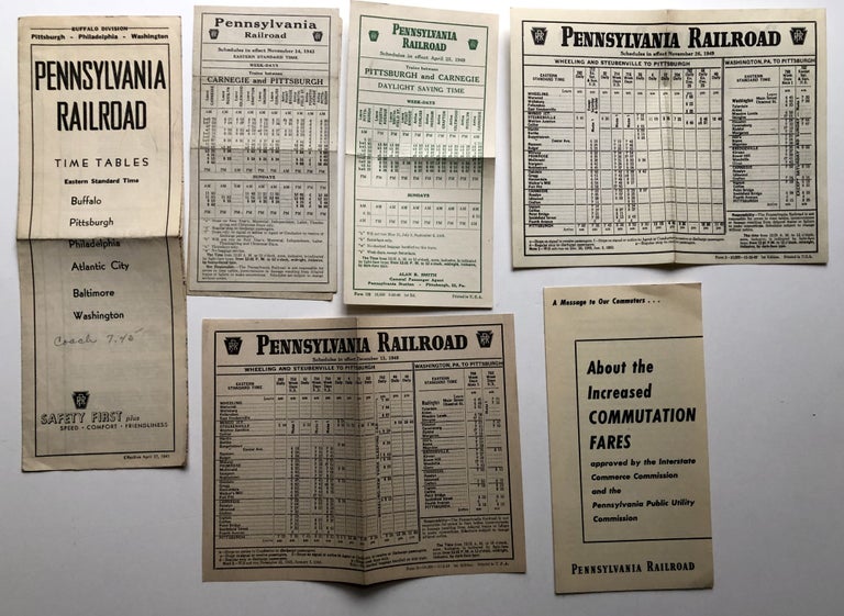 Item #H8754 30+ PA RR schedule sheets & a few timetables 1948-1952 - mainly Pittsburgh area - & 40+ tickets, punch passes, weekly pass cards. Pennsylvania Railroad.