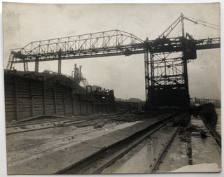 Item #H8773 Old 8x10 photos--moving entire ore conveyer bridge, Detroit 1915. Pittsburgh Eichleay...