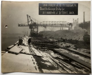 Old 8x10 photos--moving entire ore conveyer bridge, Detroit 1915