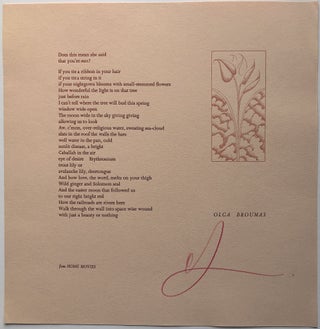 Item #H8892 From Home Movies: "Does this mean she said..." -- signed broadside poem. Olga Broumas