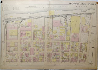 Item #H8901 1890 linen backed map 27 x 19.5" Pittsburgh South Side