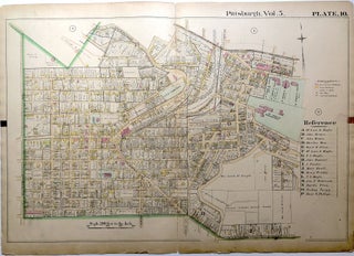 Item #H8905 1890 linen backed map 27 x 19.5" Pittsburgh Mt. Oliver & Knoxville