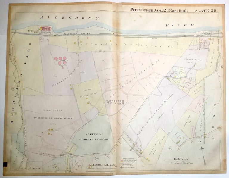 Item #H8916 1899 linen-backed 28 x 22" map: Pittsburgh's Highland Park, Lincoln Park