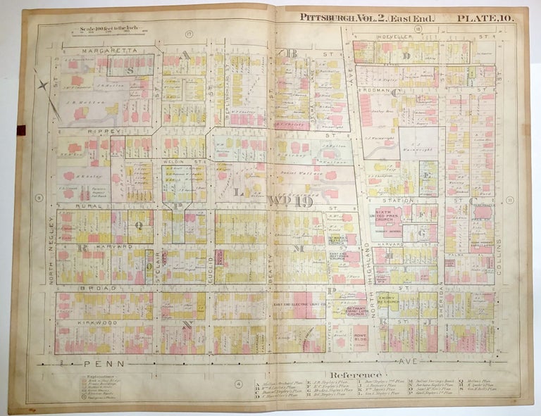 Item #H8933 1899 linen-backed 28 x 22" map: Pittsburgh East Liberty & Highland Park