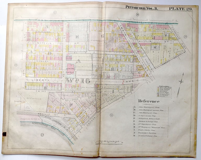 Item #H8944 1900 linen-backed 28 x 22" map: Pittsburgh Garfield, Lawrenceville, Bloomfield