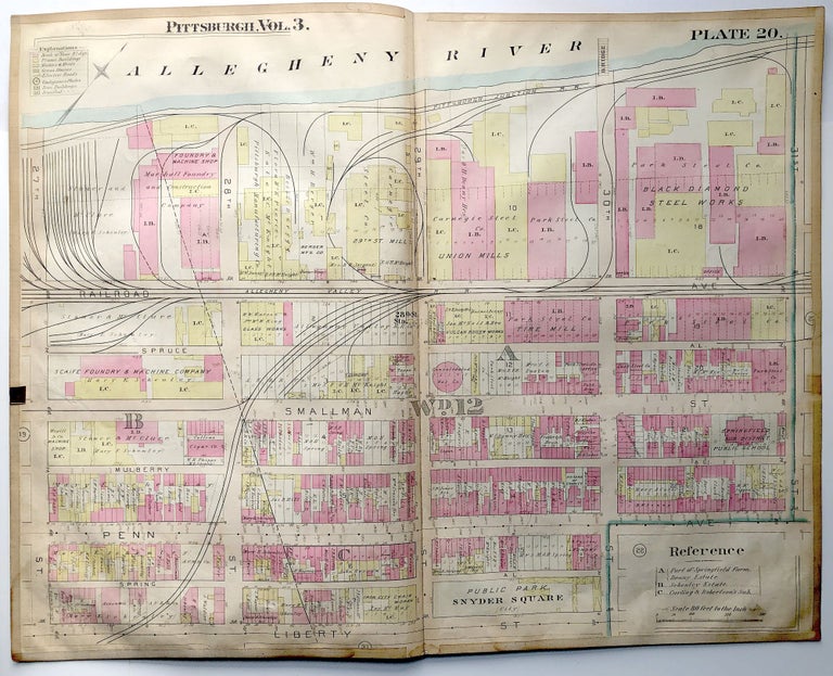 Item #H8952 1900 linen-backed 28 x 22" map: Pittsburgh Strip 31st-27th Sts.