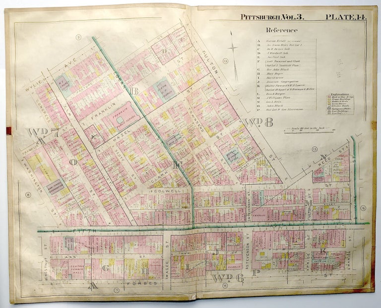 Item #H8957 1900 linen-backed 28 x 22" map: Pittsburgh Hill District, Wylie Ave.