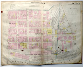 Item #H8965 1900 linen-backed 28 x 22" map: Pittsburgh Downtown, Smithfield - Grant