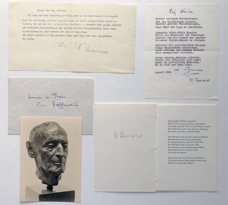 Item #H8985 Group of letters, notes, publications, inscribed by Hesse to Richard Hoffman. Hermann Hesse, Ninon.