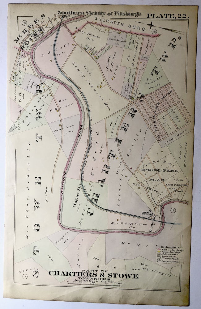Item #H9049 1896 Pittsburgh Plat Map 14.5 x 23: Part of Chartiers & Stowe Township
