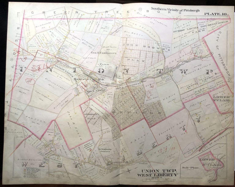 Item #H9059 1896 Pittsburgh Plat Map 29 x 23: Union Twp & West Liberty