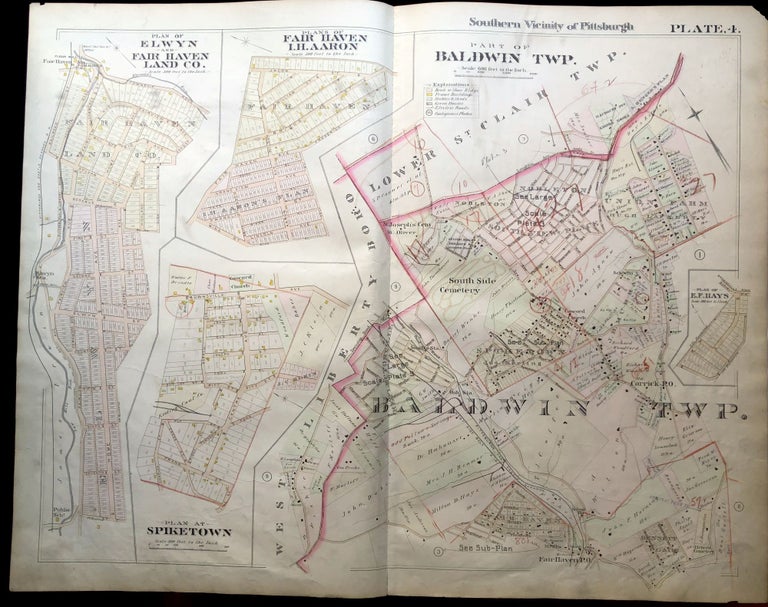 Item #H9065 1896 Pittsburgh Plat Map 29 x 23: Baldwin, Fair Haven, Spiketown, etc.