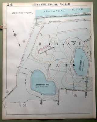 Item #H9128 1924 Pittsburgh Plat Map 23x18: Highland Park Reservoirs