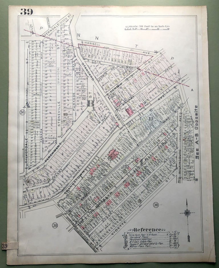 Item #H9140 1924 Pittsburgh Plat Map 23x18: East Hills (South)