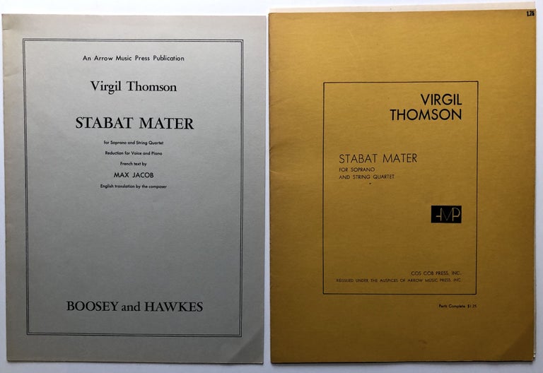 Item #H9216 Stabat Mater - For Soprano & String Quartet, in parts - & Reduction for Voice and Piano. Virgil Thomson, lyrics Max Jacob.