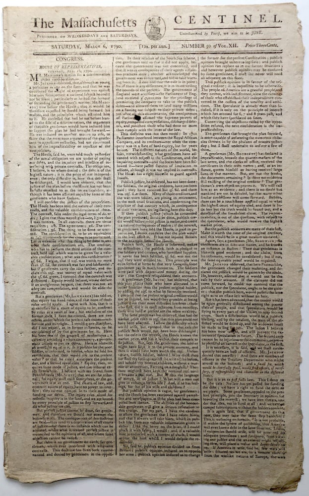 Item #H9230 The Massachusetts Centinel, March 6, 1790