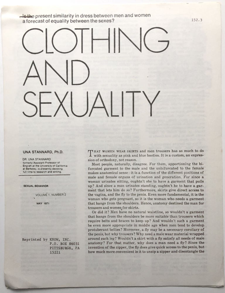 Item #H9235 Clothing and Sexuality. Feminism, Uta Stannard.
